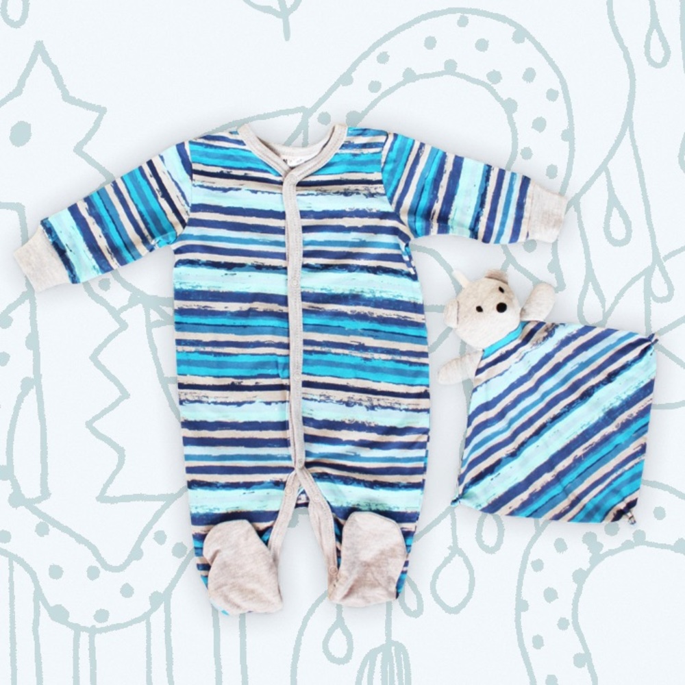 Baby Boy Onesie Cotton Footies with Plush Lovey